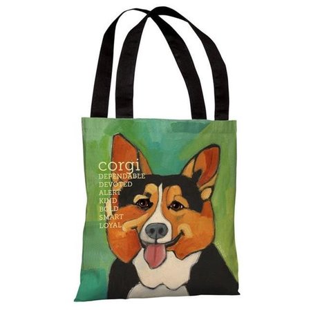 ONE BELLA CASA One Bella Casa 70189TT18P 18 in. Corgi 1 Polyester Tote Bag by Ursula Dodge 70189TT18P